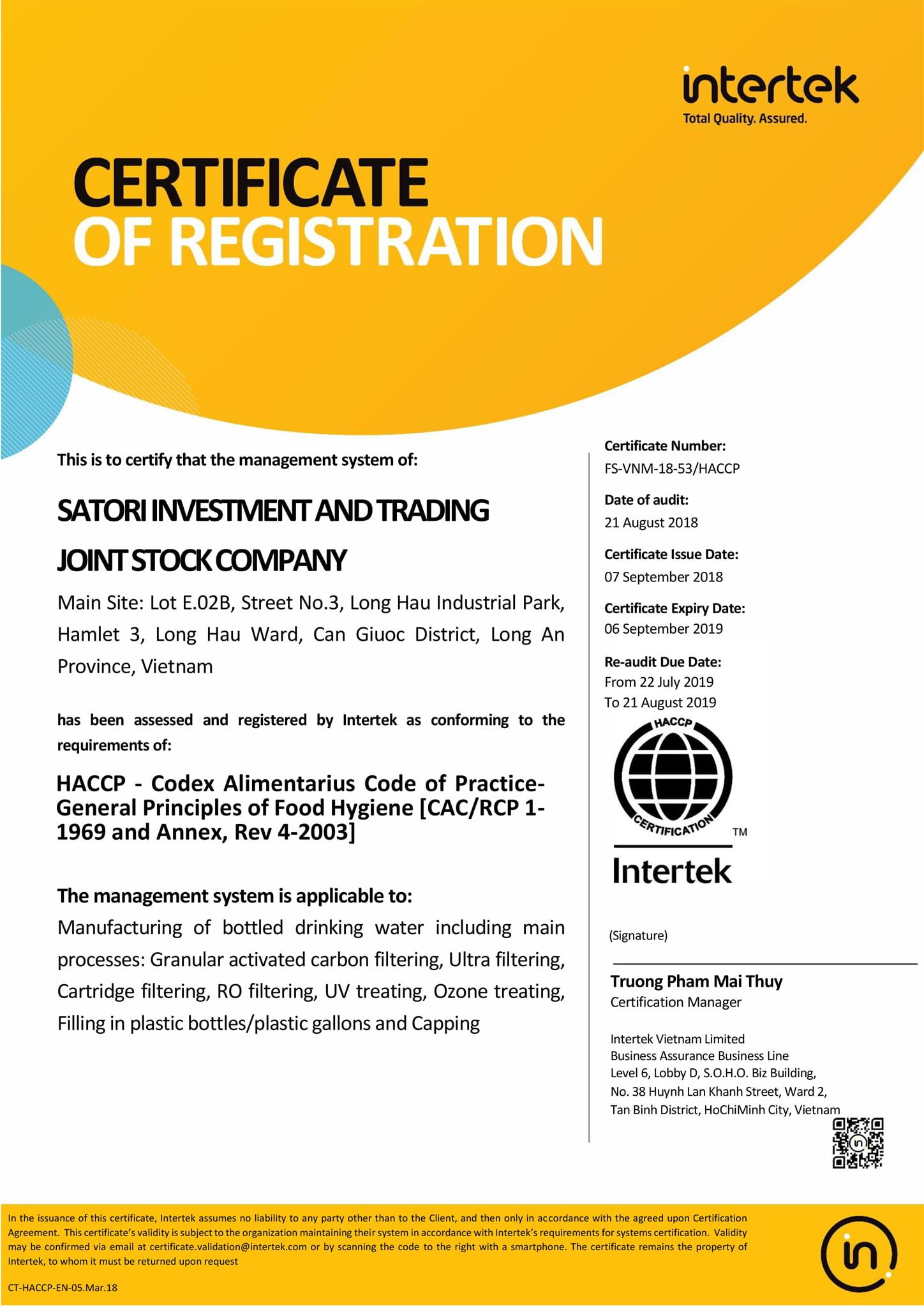 HACCP Certificate E
